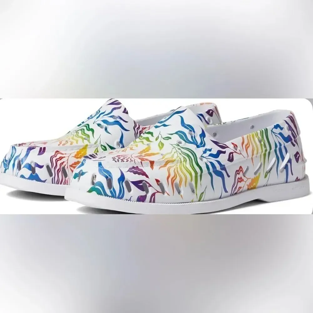 Sperry TopSider White Multicolor Tropical Rainbow Pride Unisex Floater Loafers
